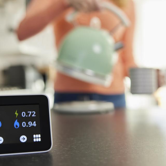 Smart meter in foreground with person in the background