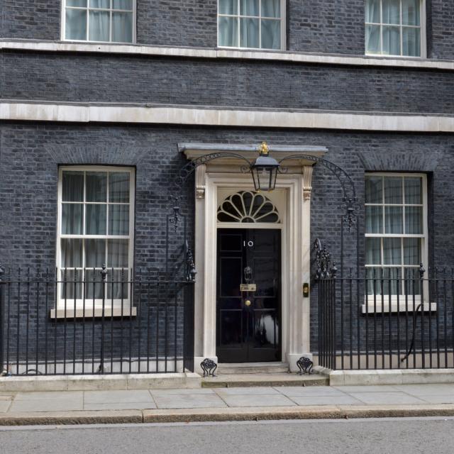 The front elevation and doorway of 10 Downing street.