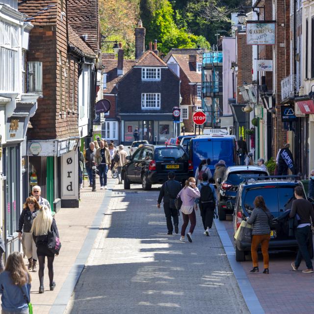 Sunny pedestrian street in Brighton UK
