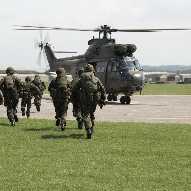 British army and helicopter