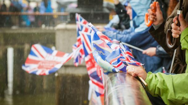 Image of members of public waving Union Jacks