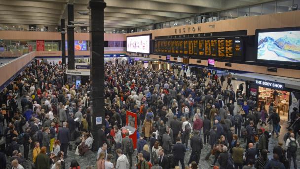 Crowded train station in the UK