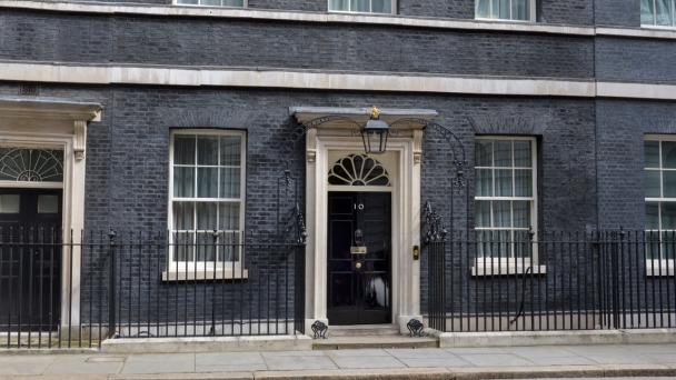 The front elevation and doorway of 10 Downing street.