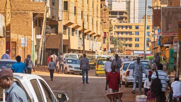 Busy street scene in downtown Khartoum, Sudan.