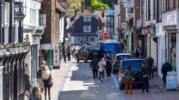 Sunny pedestrian street in Brighton UK