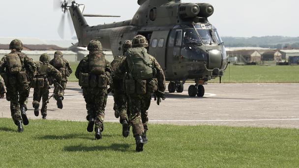 British army and helicopter