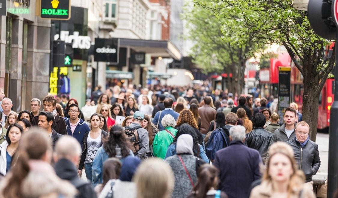 Crowded high street in the UK