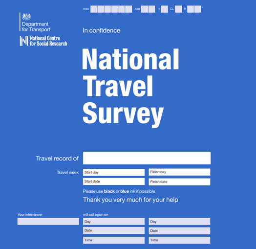 The front cover of a paper diary on NTS 2025, with space to write in the randomly selected travel week